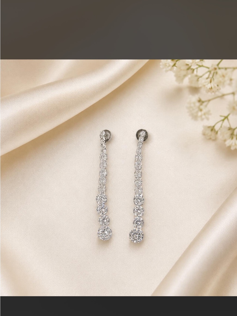 Silver Crystal Linear Drop Earrings - Sparkling Dangle Studs